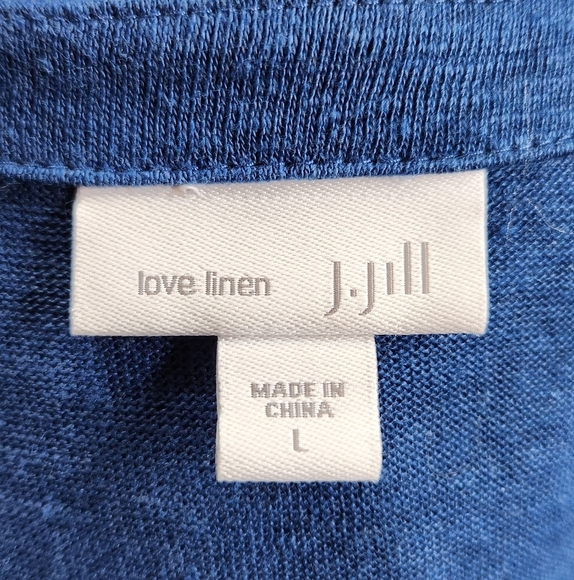J.Jill Love Linen Women's 100% Linen Button Front VNeck Blue Cardigan Sz Large - Picture 2 of 9